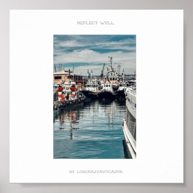 Affiche Bateaux Marina Harbour Navires Reflètent Bien Post (Devant)