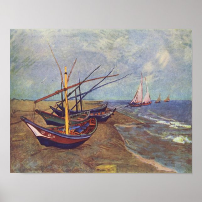Affiche Bateaux peints par Vincent van Gogh Reprint (Devant)