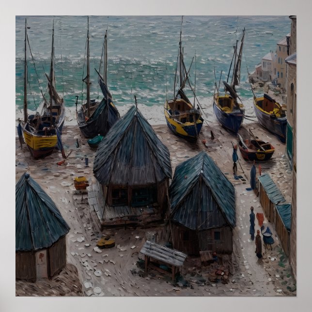 Affiche Bateaux sur la plage à Étretat (Devant)