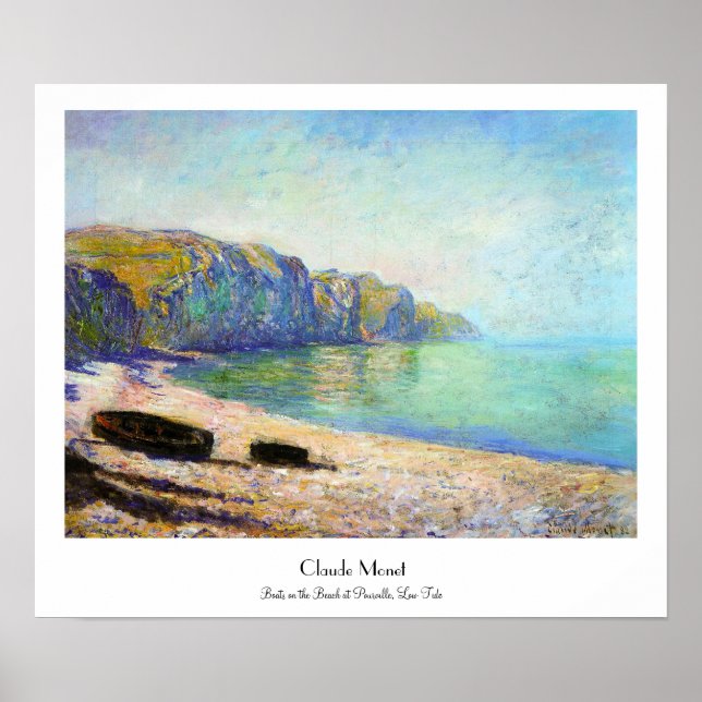 Affiche Bateaux sur la plage de Pourville, Low Tide Monet (Devant)