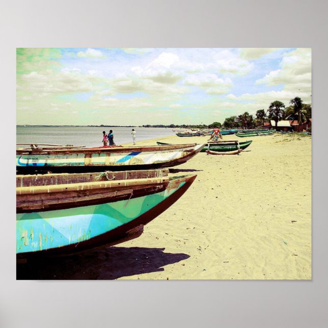 Affiche Bateaux sur la plage tropicale (Devant)