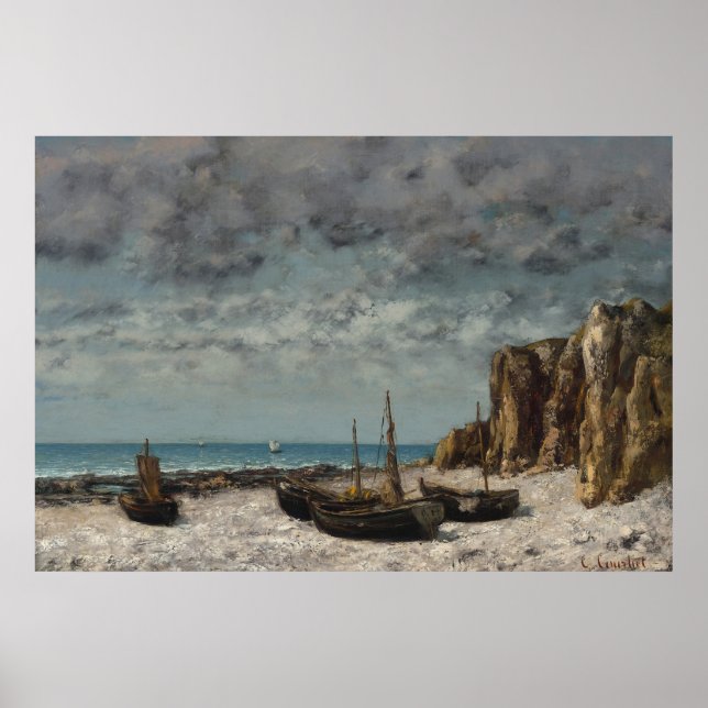 Affiche Bateaux sur une plage, Étretat – Gustave Courbet (Devant)