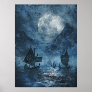Affiche Bateaux viking de noix Samhain Halloween nordique