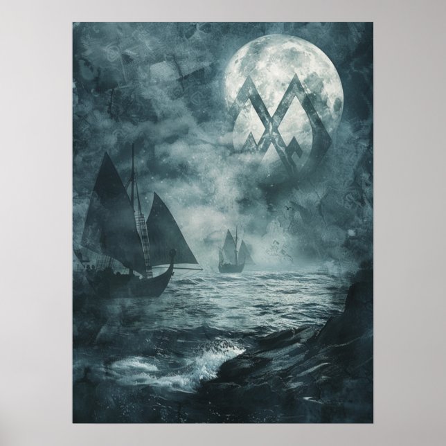 Affiche Bateaux viking de noix Samhain Halloween nordique (Devant)