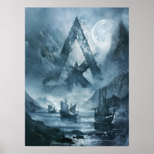 Affiche Bateaux viking de noix Samhain Halloween nordique
