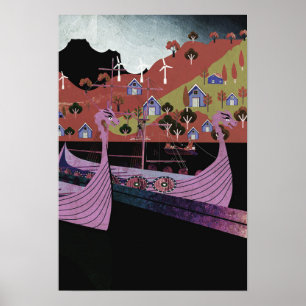 Affiche Bateaux viking Norvège