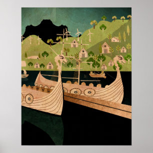 Affiche Bateaux viking Norvège