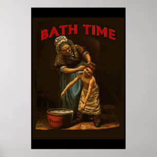 Affiche Bath Time, Garçon Vintage à Wash Tub.