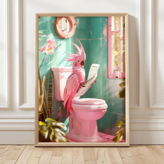 Affiche Bathroom Cockatoo on Toilet Print, Bathroom Decor 
