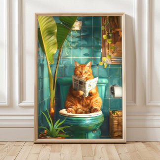 Affiche Bathroom Orange Tabby Cat Print, Funny Tabby Cat P