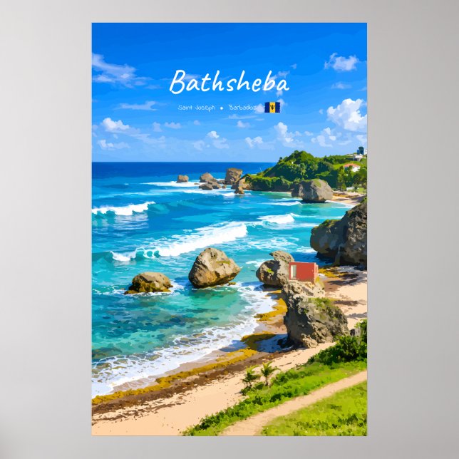 Affiche Bathsheba, Barbade - Côte de plage tropicale (Devant)