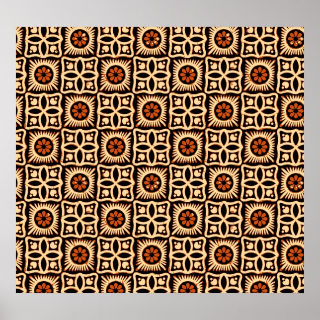 Affiche Batik abstrait, motif textile sans soudure. (Devant)