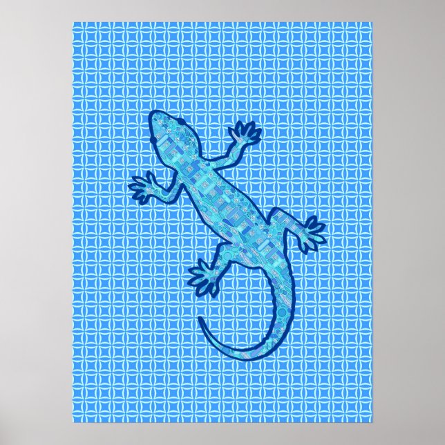 Affiche Batik tribal Gecko - bleu denim (Devant)