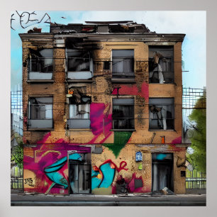 Affiche Bâtiment abandonné Abstrait Art IA