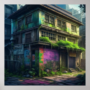 Affiche Bâtiment abandonné de graffiti violet Décadence ur