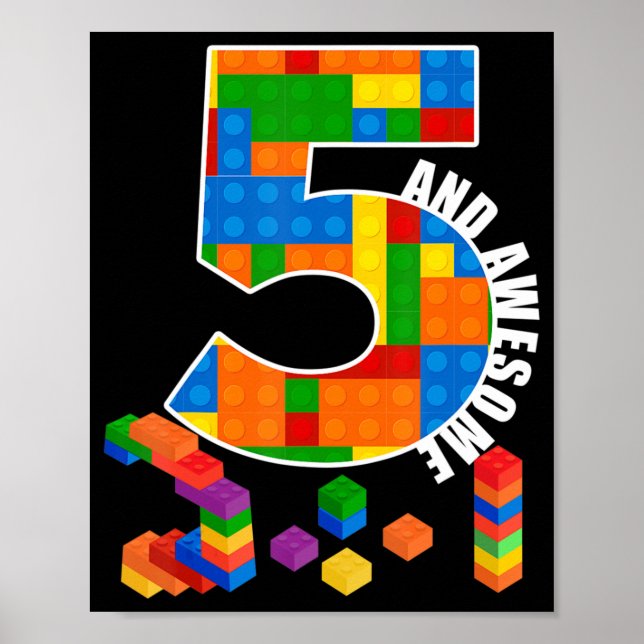 Affiche Bâtiment Blocs Briques 5 ans Awesome Anniversaire (Devant)
