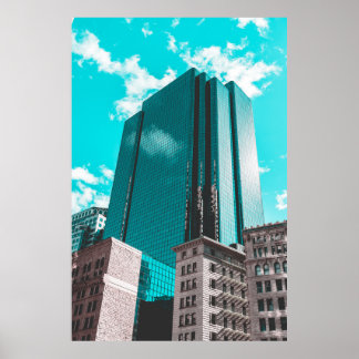 AFFICHE BÂTIMENT DE MUR DE RIDEAU BLEU SOUS LES CIEUX TURQ