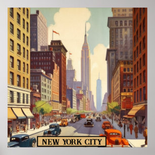 Affiche Bâtiment Empire State Scène de rue à Manhattan Rét