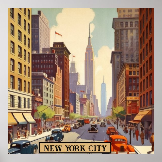 Affiche Bâtiment Empire State Scène de rue à Manhattan Rét (Devant)