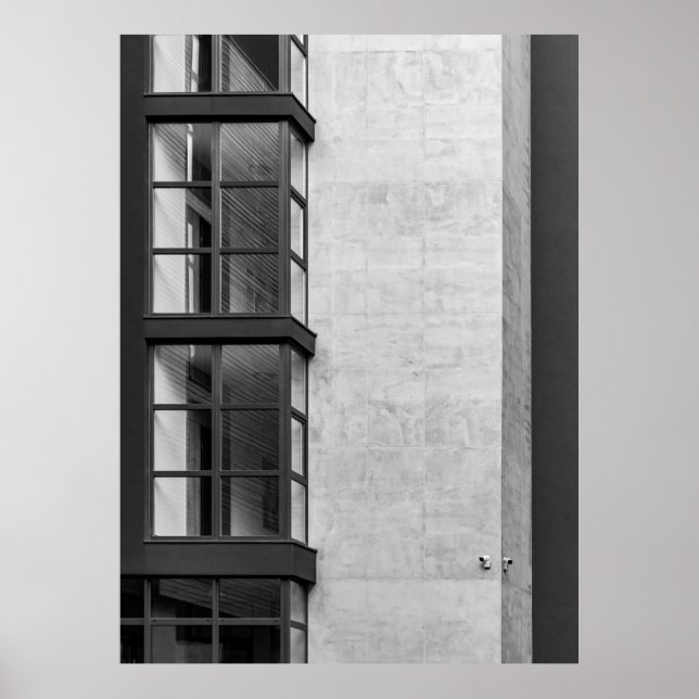 AFFICHE BÂTIMENT EN BÉTON GRIS AVEC FENÊTRE EN VERRE (Devant)