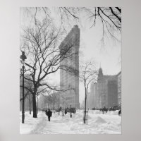 Bâtiment Flatiron en hiver, 1905. Photo vintage