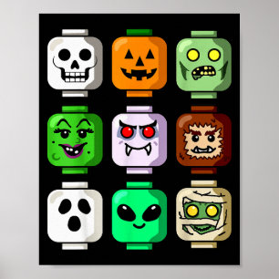 Affiche Bâtiment Halloween Brique Tête Citrouille Fantôme