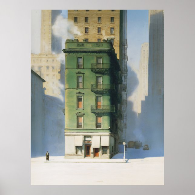 Affiche Bâtiment vert à New York en hiver (Devant)