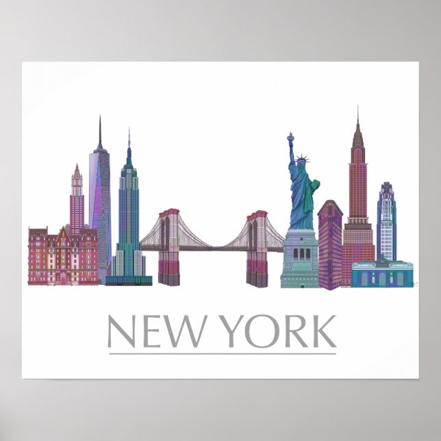 Affiche Bâtiments couleur New York Skyline (Devant)
