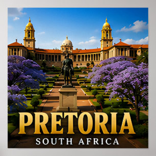 Affiche Bâtiments de l'Union de Pretoria et fleurs de Jaca