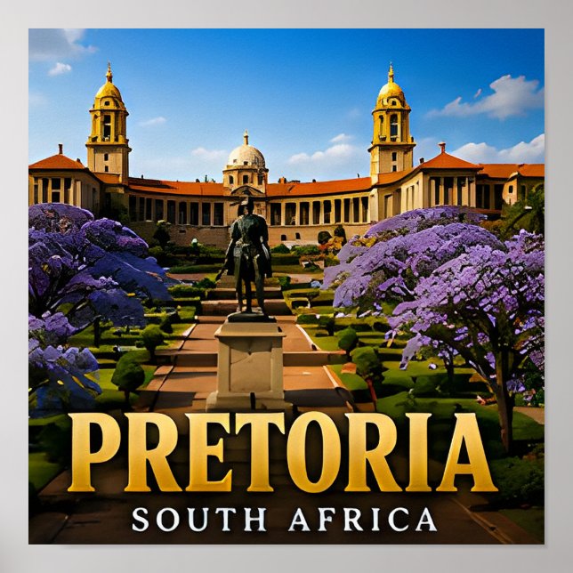 Affiche Bâtiments de l'Union de Pretoria et fleurs de Jaca (Devant)