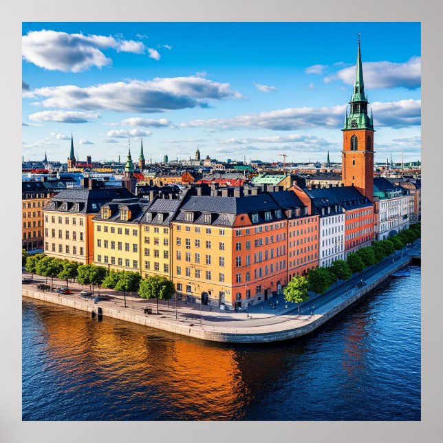 Affiche Bâtiments et église emblématique à Stockholm (Devant)