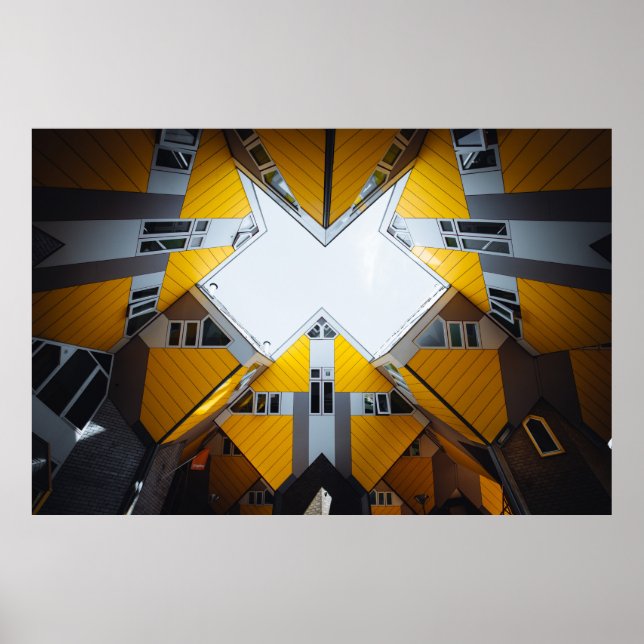 AFFICHE BÂTIMENTS GÉOMÉTRIQUES JAUNES ET GRIS (Devant)