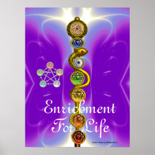 AFFICHE BÂTON D'ASCLEPIUS 7 CHAKRAS, YOGA, ÉNERGIE SPIRITU