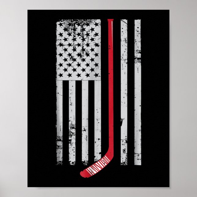 Affiche Bâton de hockey rouge drapeau américain Hockey USA (Devant)
