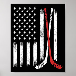 Affiche Bâton de hockey vintage Drapeau américain Joueur d