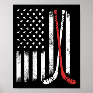 Affiche Bâton de hockey vintage Drapeau Usa Joueur de hock