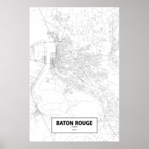 Affiche Baton Rouge, Louisiane (noir sur blanc)