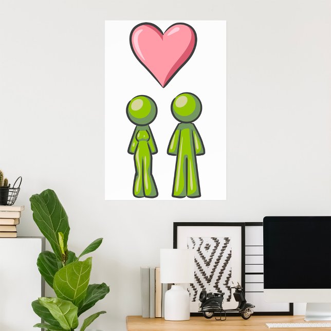 Affiche Bâton vert Figure Couple Rose Coeur amour (Créateur téléchargé)