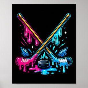 Affiche Bâtons de hockey Crème glacée Goutte Hockey sur gl