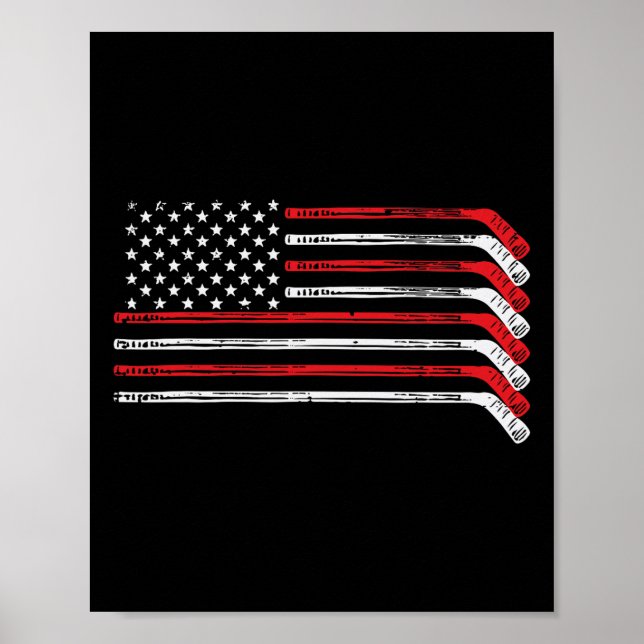 Affiche Bâtons de hockey sur glace Drapeau américain Joueu (Devant)