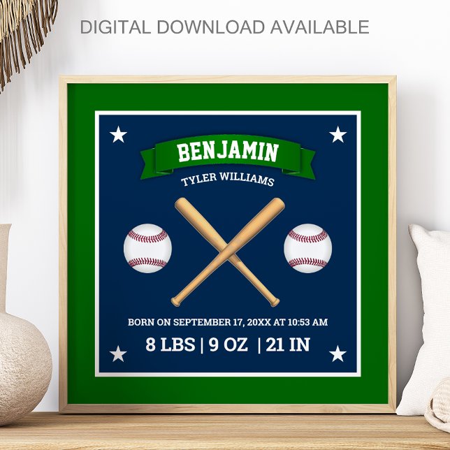 Affiche Bâtons et balles de baseball verts et bleus Statis (Créateur téléchargé)