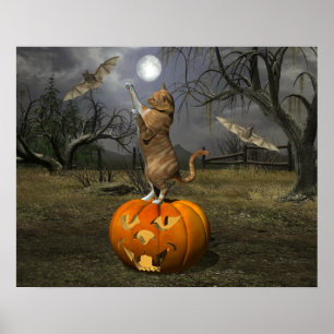Affiche Bats battables Halloween Orange Chat