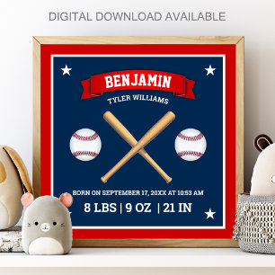 Affiche Bats et balles de baseball rouges et bleus Statist