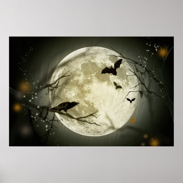 Affiche Bats fly Crow se trouve devant la Pleine lune d'Ha (Devant)