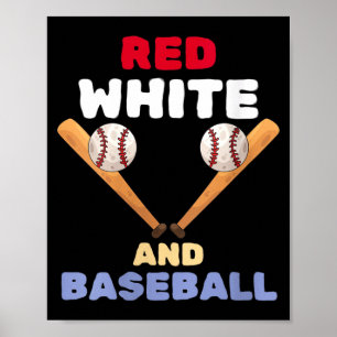 Affiche Batte de baseball patriotique rouge et blanc pour 