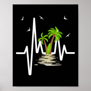Affiche Battement de coeur avec palmiers tropicaux plage î