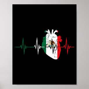 Affiche Battement de coeur Cœur Drapeau Mexique Amour Homm