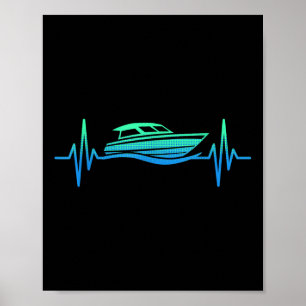 Affiche Battement de cœur de bateau à moteur Capitaine de