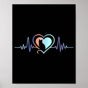 Affiche Battement de coeur de chat Amateur de chat Silhoue