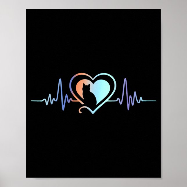 Affiche Battement de coeur de chat Amateur de chat Silhoue (Devant)
